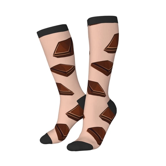 Knee High Socks for Women Men Athletic - Chocolate Chunk Brown Print Thigh-High Black Sole Comfort Breathable Long Socks for Casual Travel Running
