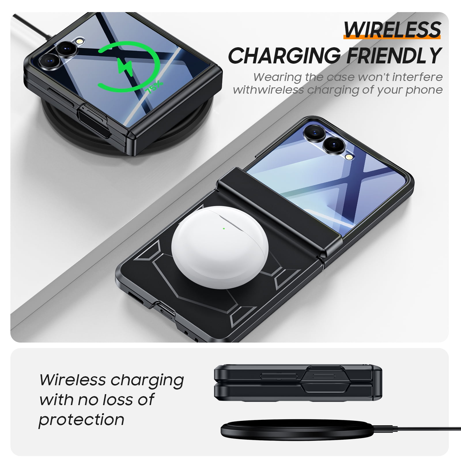 Vizvera for Samsung Galaxy Z Flip 7 Case with Hinge Cover,Built-in Screen Protector Shockproof All-Inclusive Smartphone Cover Wireless Charging-Black