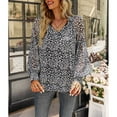 thumbnail image 3 of Camisa Suave, Blusa De Mujer De Encaje Empalmado Transpirable Con Estampado Floral Con Escote En V Para Citas Para El Hogar, 3 of 8