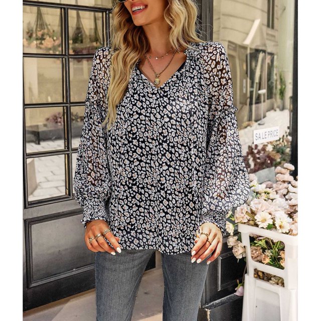 Camisa Suave, Blusa De Mujer Estampado Floral Tela Suave Transpirable Encaje Empalmado Para El Hogar Para Citas ANGGREK Otros