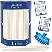 Aviv Judaica Premium Dripless Hanukkah Candles Thin Tapered Deluxe Pearl Candle Set of 45 Ultimate Elegance Standard Chanukah Menorah Candles Product of Turkey Includes DIY Dreidel, Prayer Card