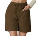 thumbnail image 3 of Shorts for Women 2026 Summer Linen Elastic High Waist Wide Straight Leg Relaxed Fit Casual Shorts with Pockets, 3 of 6