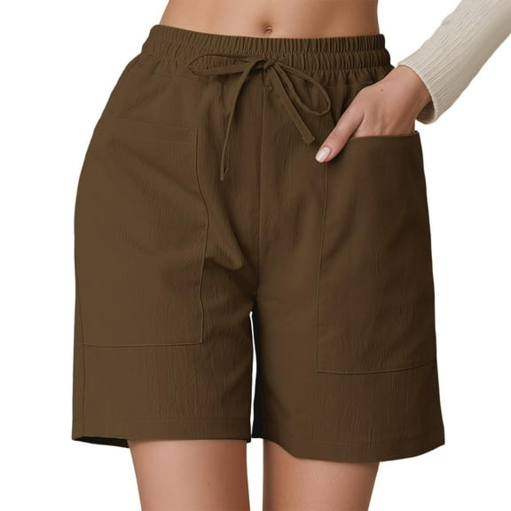 Shorts for Women Trendy Summer 2025 High Waist Elastic Waistband Breathable Loose Beach Clothing Casual Jean Shorts with Pockets S-2XL