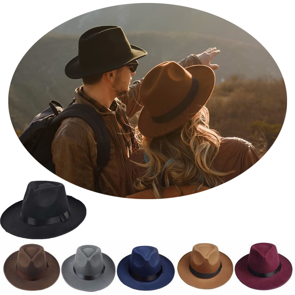 Felt Western Cowboy Hat Wide Brim Unisex Fedora Vintage Trilby Panama Jazz Hat Felt Western Cowboy Hat Men Wide Brim Cowboy Cowgirl Hat  main image 3