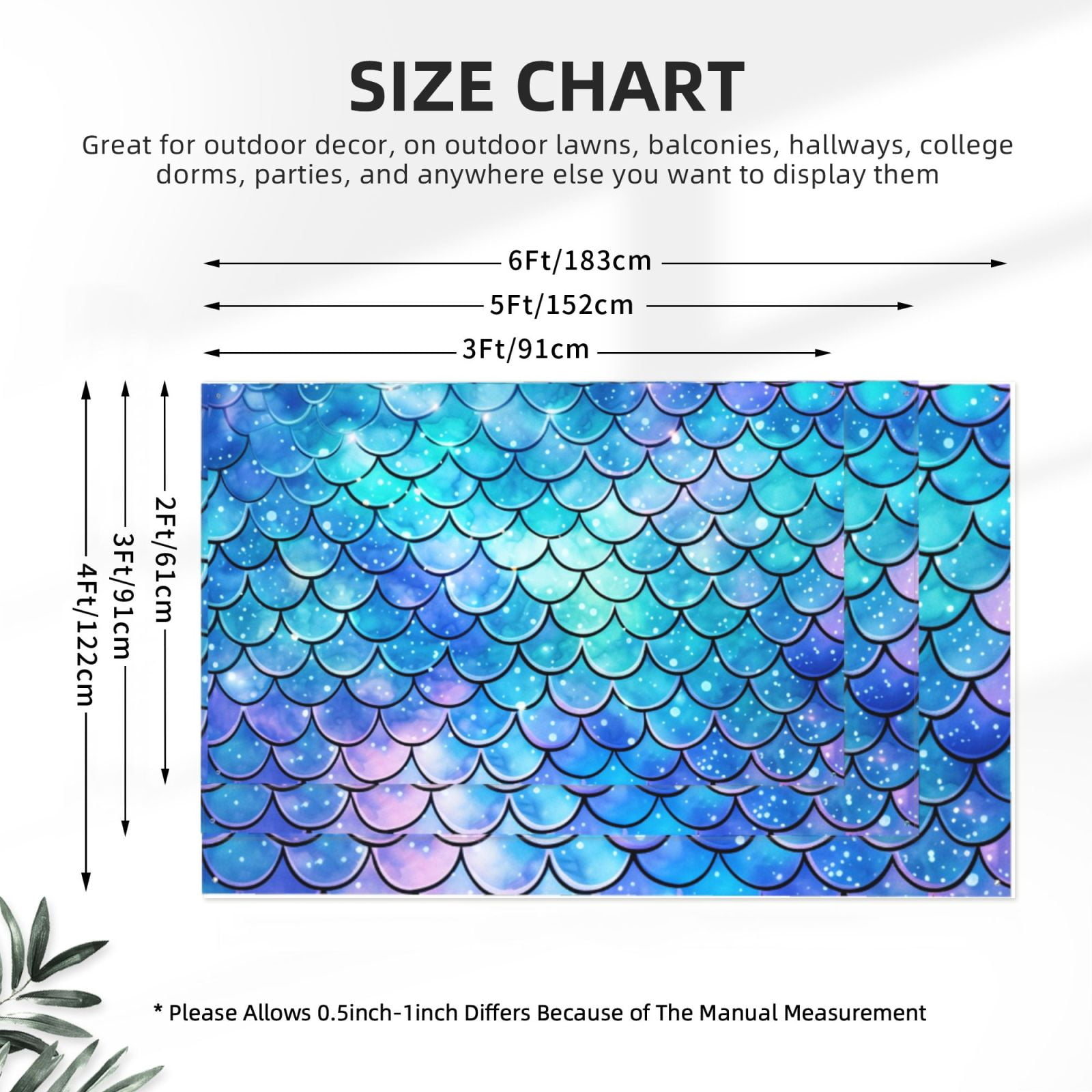 Mermaid Scales Fish Scale Blue Four Hole Decorated Banner Flag for Garden Yard Home Decoration Indoor Outdoor 4x6 Ft