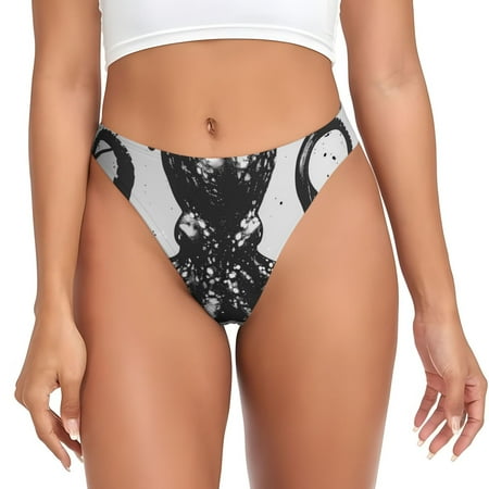 Qokaie Abstract Ink Octopus Printed Women s Cotton Thong Underwear  Sexy Breathable Panties G-string-Large