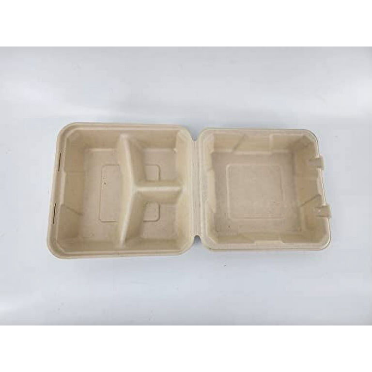 Sugarfiber™ 8x8 inch 3 Compartment Square Hinged Container