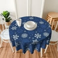 thumbnail image 5 of Round Winter Tablecloth 60 Inch Christmas Dark Blue and White Snowflakes Print Table Cloth Xmas Table Covers for Holiday Party Dining Kitchen Picnic Patio Outdoor Decor, 5 of 6