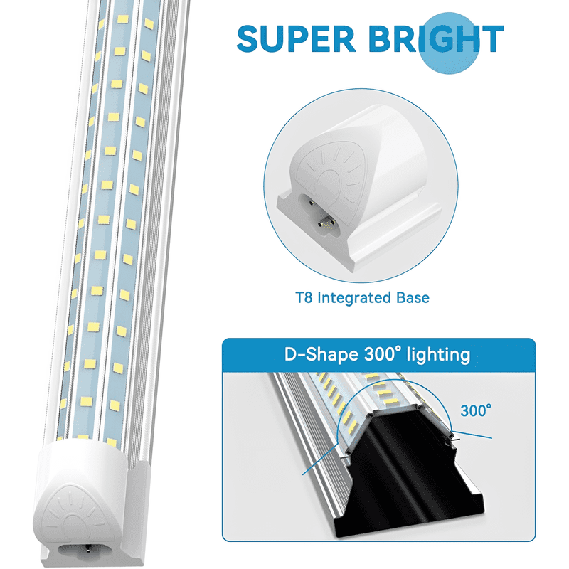 JESLED T8 8ft LED Shop Lights,120w 15600LM 6000K Cool White,D Shape 3 Rows Linkable Tube Lights for Garage Workshop Warehouse Plug and Play, 25-Pack