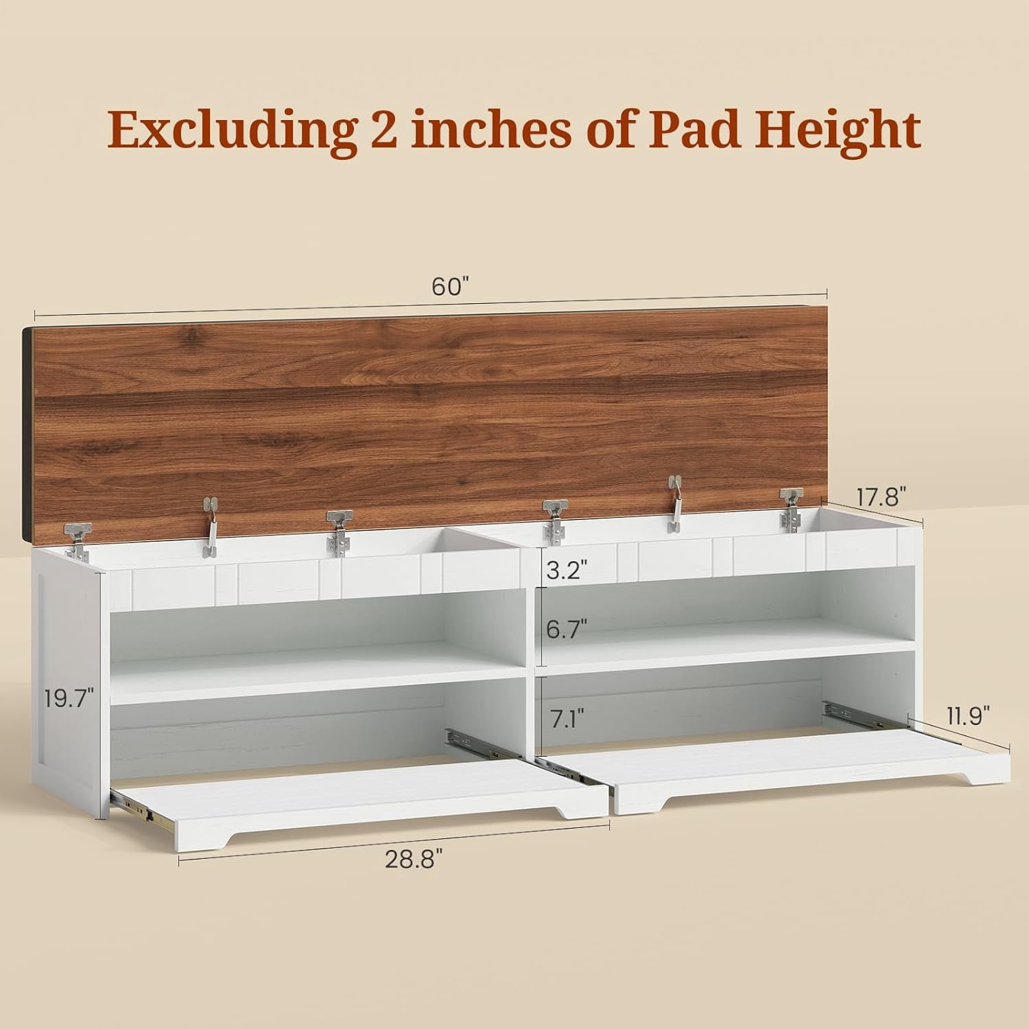 60" Farmhouse 2-Tier Storage Bench, Shoe Bench With Pull-Out Shoe Rack Organizer, Lift-Top Storage And Adjustable Shelf, Entryway Bench & End Of Bed For Entryway, Bedroom, Living Room, White