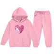 thumbnail image 5 of Auroural Matching Kids Outfits Long Sleeve 2T Girl Clothes Sets Winter Children Heart-shaped Print Long Hooded Sweatshirt And Leg Tied Sweatpants Casual Sports Two-piece Set For Kids, 5 of 5
