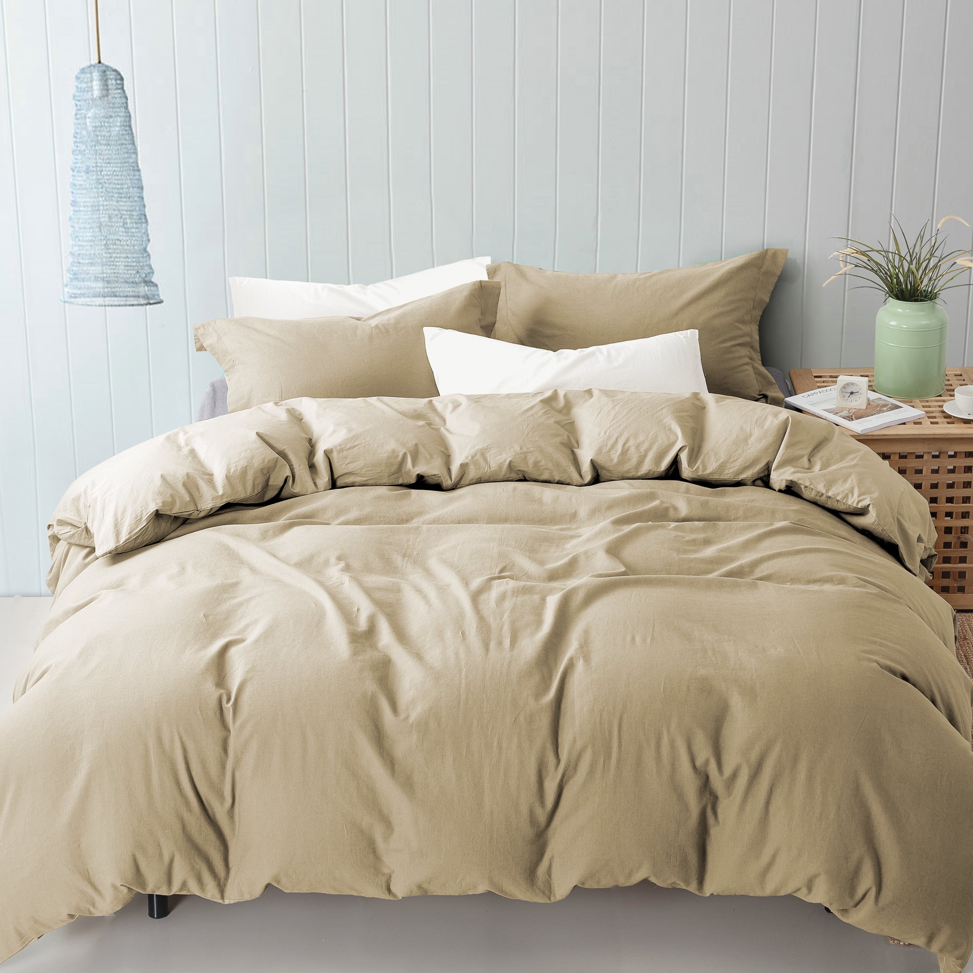 Modern Threads 3 Piece Linen/Cotton Blend Duvet Set, Beige, King