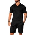 thumbnail image 4 of Kixjoy Men's 2 Piece Outfit Sets Short Sleeve Big and Tall Collared T-Shirts and Shorts Set Casual Cozy Vacation Outfits for Men, Black 2XL, 4 of 4