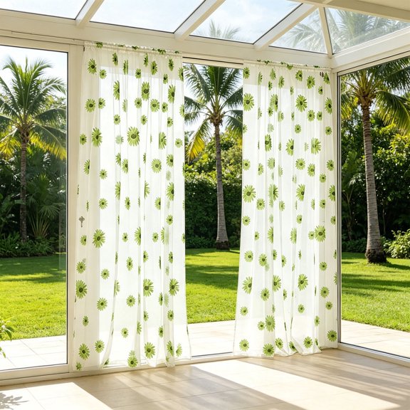 Floral Print Outdoor Sheer Curtain 39.37x78.74 Inch Rod Pocket Light Filtering Patio Privacy Curtain Panel For Backyard Garden Gazebo