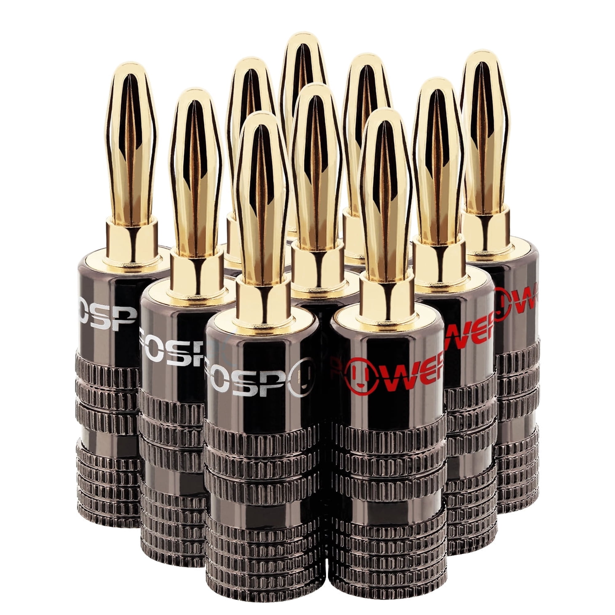 FosPower Banana Plugs 5 Pairs / 10 pcs, Closed Screw 24K Gold Plated Banana Speaker Plug Connectors for Speaker Wire, Wall Plate, Home Theater, Audio/Video Receiver, Amplifiers and Sound Systems