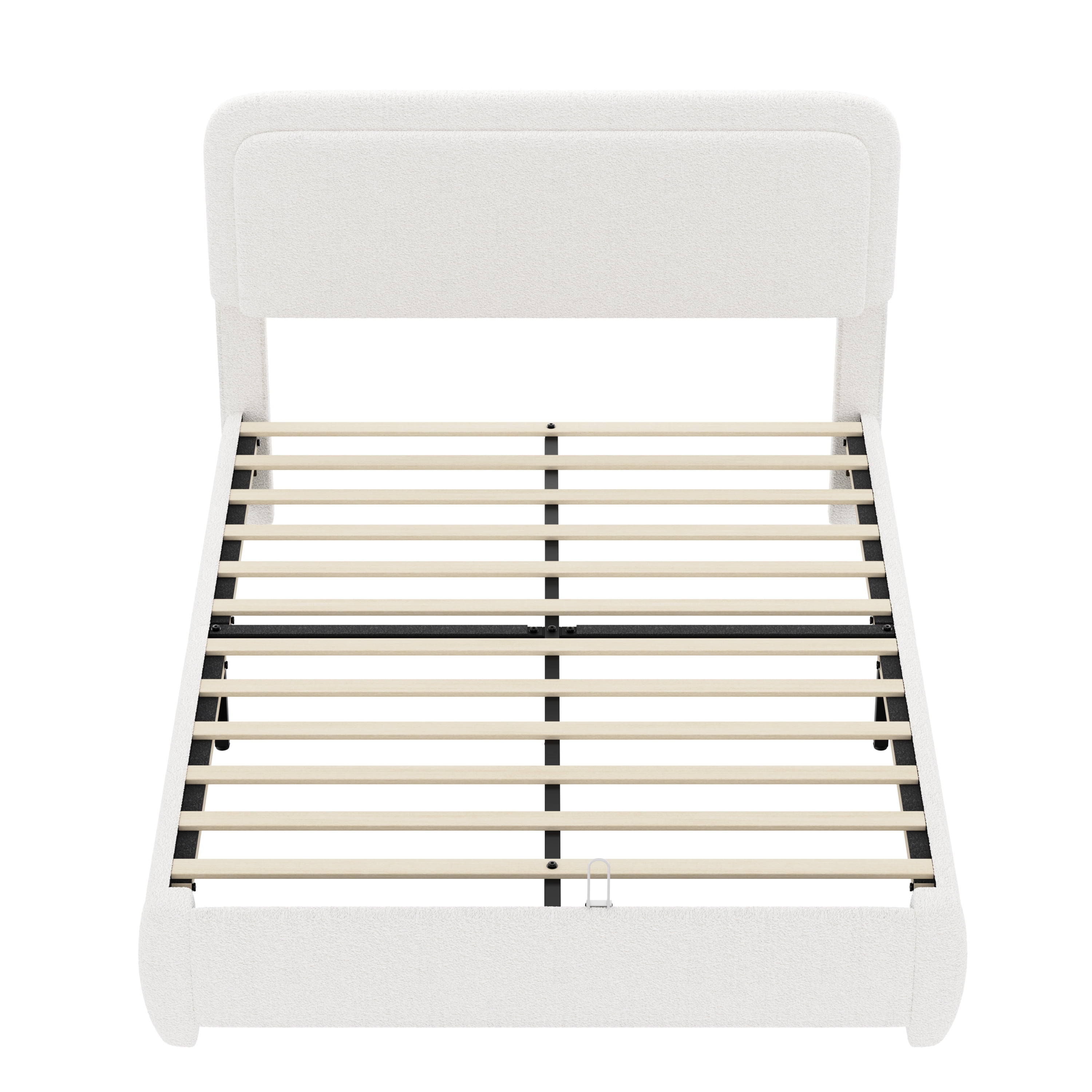 Miniyam Queen Boucle Upholstered Platform Bed Frame with Adjustable Curved Headboard, Wood Slat Support, White