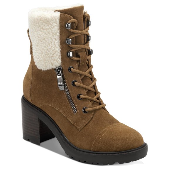 Marc Fisher Womens Lansly Faux Fur Lug Sole Lace-Up Boot
