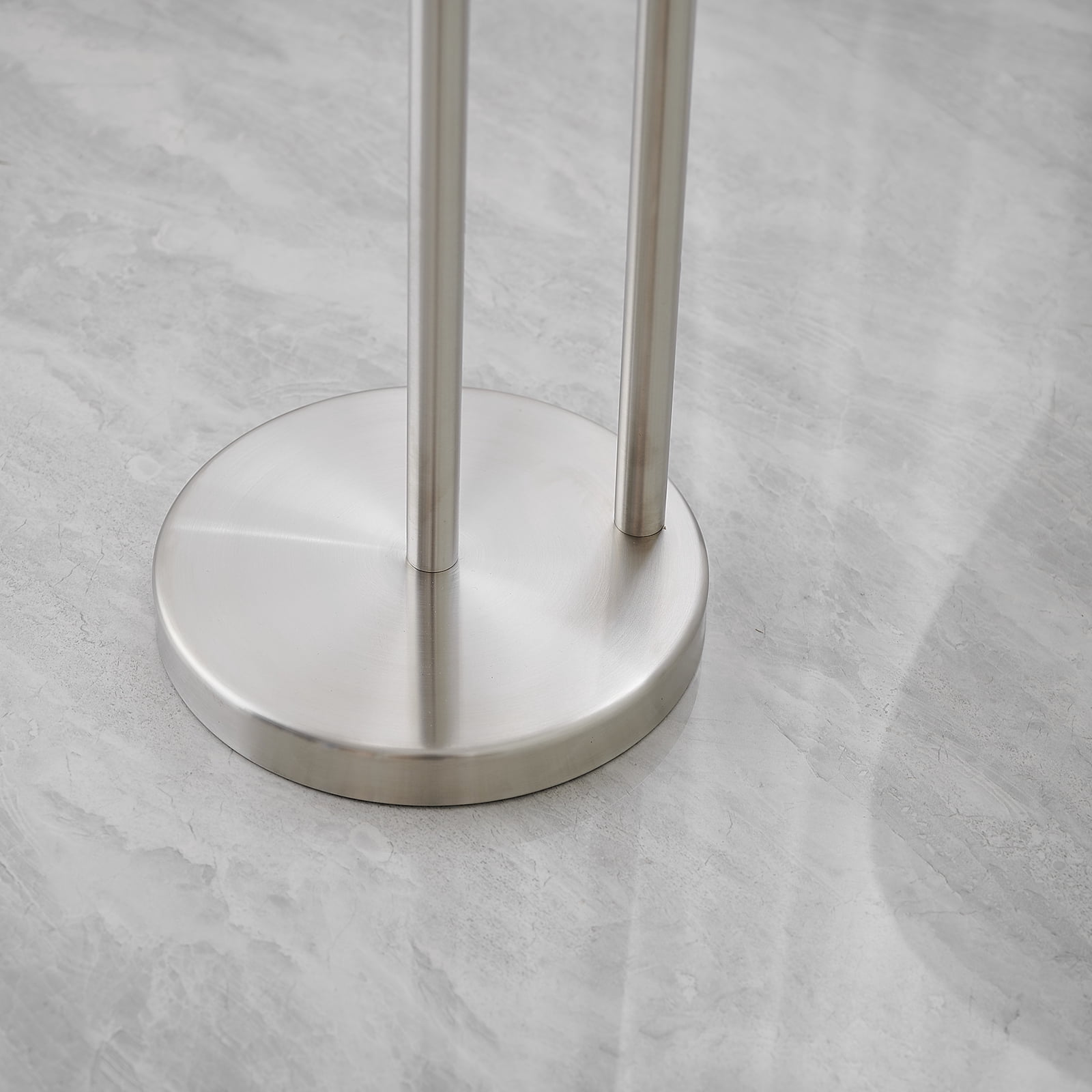 Round Free Standing Toilet Paper Holder with Top Storage Shelf in Brushed Nickel