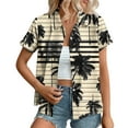 thumbnail image 2 of Vhkiploz Summer Button Down Blouse for Women Short Sleeve V-Neck Turn Down Collared Tropical Print Top Shirt Casual Loose Beach Tops Plus Size Tees, 2 of 6
