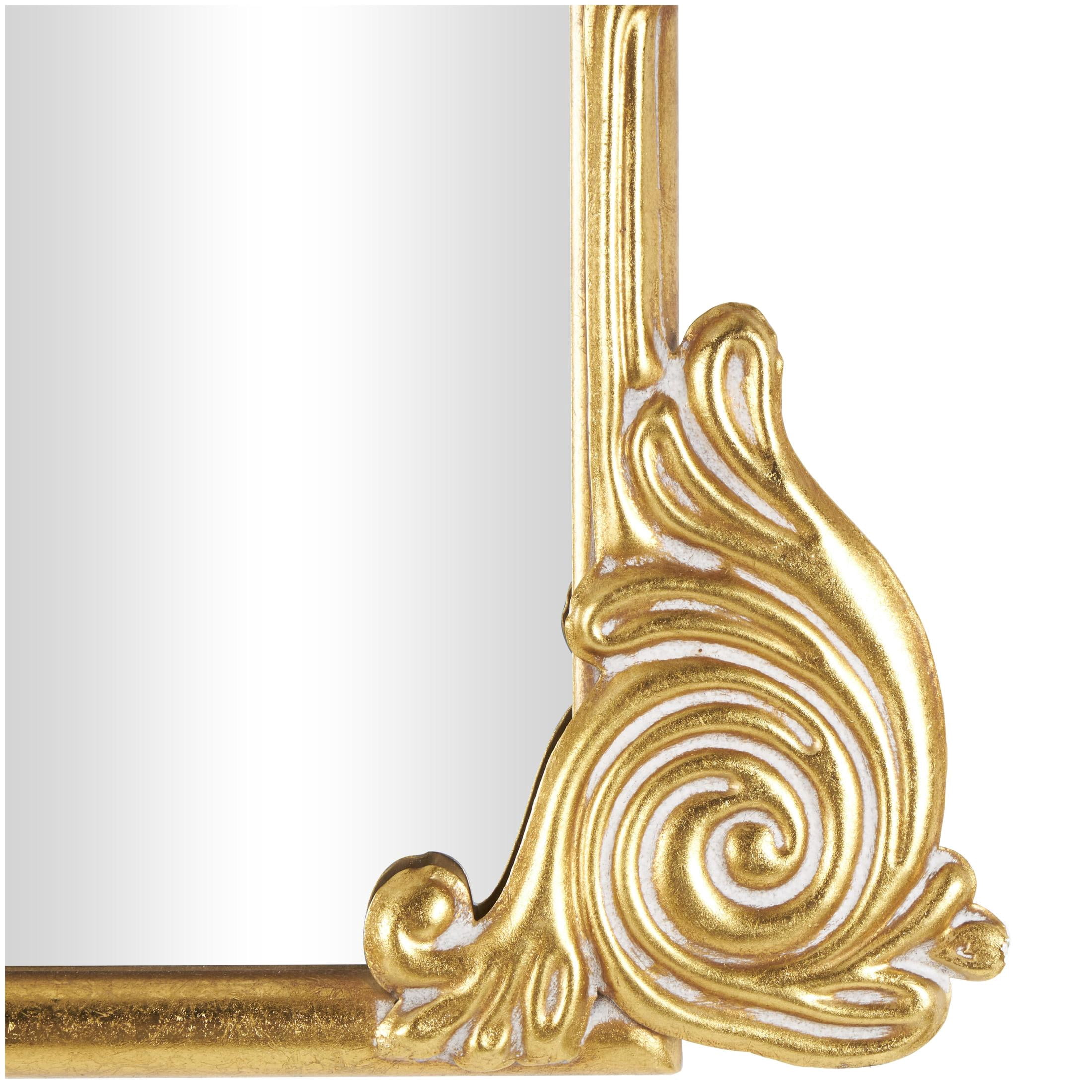 DecMode 44" x 34" Gold Ornate Arched Baroque Scroll Wall Mirror