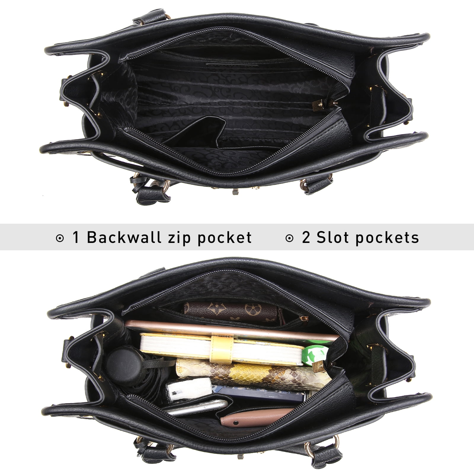 MKP Womens Satchel Female Handbags Two Tone Vegan Leather Shoulder Bag with Wallet 2pcs Set