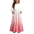 thumbnail image 2 of Little Girls Maxi Dress 4-14 Years Ruffle Half Sleeve Round Neck Floral Print Tiered Long Dress with Side Pockets Pink P 13-14 Years, 2 of 7