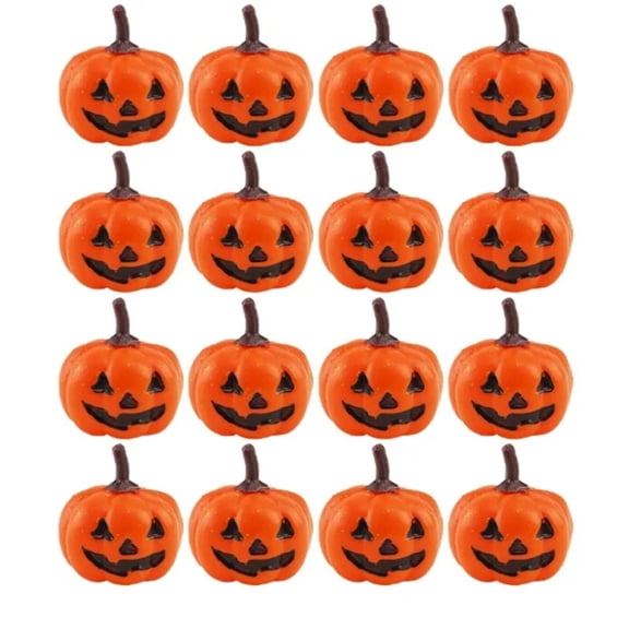 16-Piece Mini Jack-O-Lantern Figurines - Plastic Halloween Pumpkin Ornaments for Party Favors, Tabletop Display and DIY Crafting