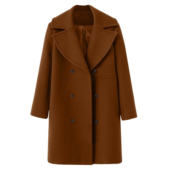 Women Winter Wool Blend Mid Long Coat Double Notch Lapel Jacket Warm Outwear Stylish Casual Comfortable