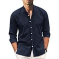 thumbnail image 2 of Mens Spring And Summer Shirt Fashion Collarless Casual Solid Color Cotton And Linen Collar Button Long Sleeve Shirts For Men Breathable Top, 2 of 4