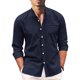 thumbnail image 3 of Camisas Para Hombre Manga Larga Camiseta de manga larga con cuello de algodón y lino de color sólido informal a la moda de primavera y verano para hombre (Navy, M), 3 of 4