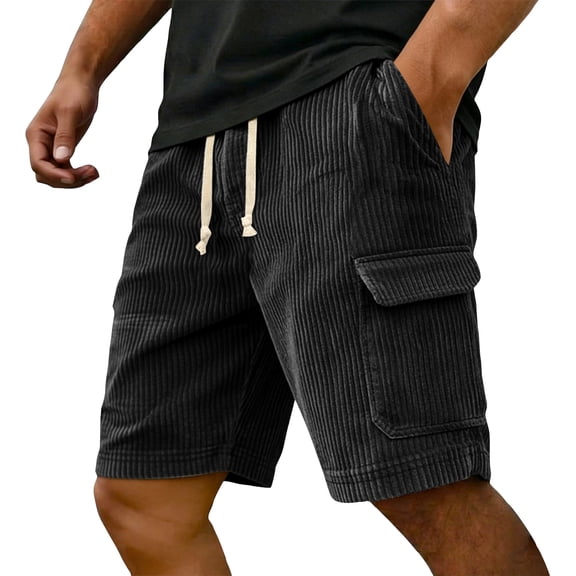 Mens Corduroy Shorts Casual Elastic Waistband Big and Tall Shorts Lightweight Work Short with Pockets