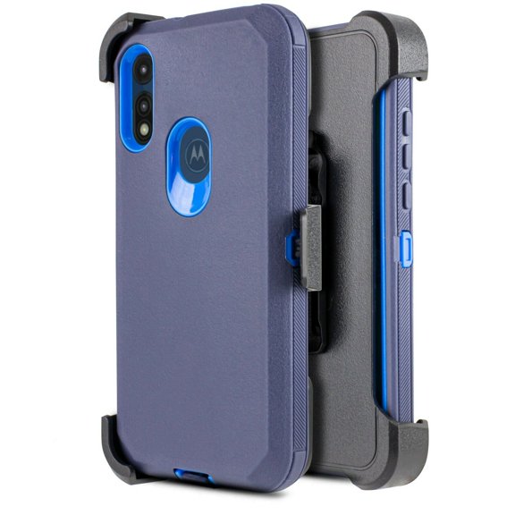 for Motorola Moto E (2020) Moto E7 Phone Case Dual Layer Full-Body Rugged Clear Back Case Drop Resistant Shockproof Case with Built In Screen Protector (Blue)