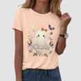 thumbnail image 2 of enyan Cute Ghost Pumpkin Graphic Shirt Fall Tshirt Graphic Tees casual Short Sleeve Tops Cute Halloween Shirts for Women Light Yellow,XL, 2 of 6