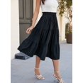 thumbnail image 7 of Women Black Solid Layered Pleated Skirt with Elastic Waistband, Flowy Casual Vacation Skirt, Comfortable High-Drape Bottom Garment for Spring Outdoor Trips, Sightseeing and Daily Leisure Styling, 7 of 7