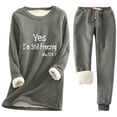 thumbnail image 1 of Haivin Two-Piece Fleece Set for Woman, Solid Color Print Long Sleeve Round Neck Thermal Top and Drawstring Pocket Pants, Warm for Winter and Daily Wear, 1 of 2