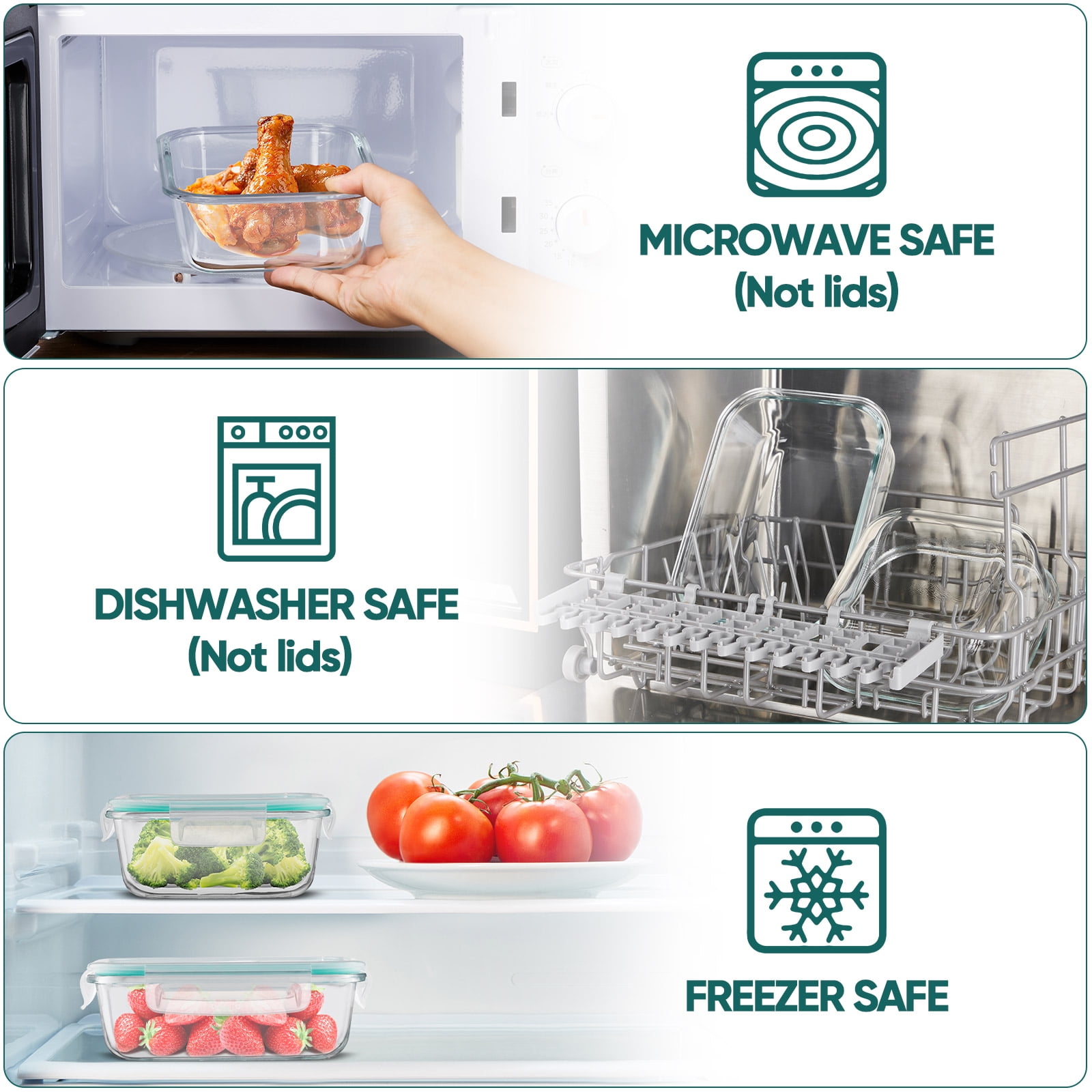 Vesteel 7 Pack Glass Food Storage Containers Set with Airtight Lid, Glass Meal Prep Containers with Vented Lid for Kitchen, BPA-Free Bento Lunch Box , Microwave, Freezer & Dishwasher Safe