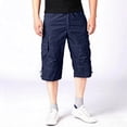 thumbnail image 2 of Men Cargo Shorts Casual Outdoor Hiking Twill Elastic 3/4 Capri Pants Casual Below Knee Shorts with Multi Pockets Navy XXXL, 2 of 6