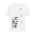 thumbnail image 4 of Raeneomay Oversized T Shirts for Women Women Casual Cotton and Linen Top Ocean Fish Printed Short Sleeve Button Tunic T-Shirt Blouse Tops, 4 of 4
