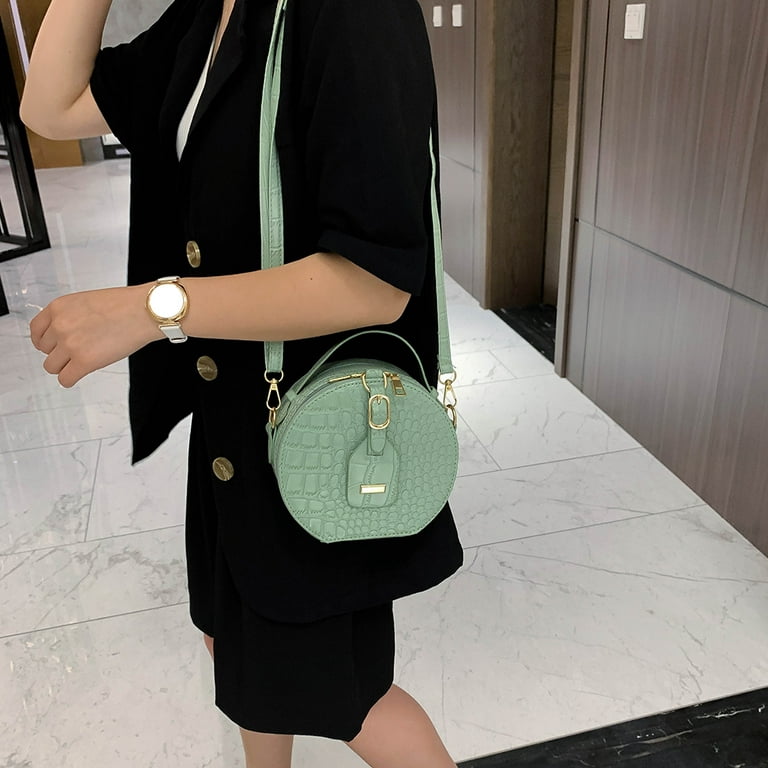Bxingsftys Fashion Women Alligator Pattern Shoulder Bag Round Circle Purse  Totes Lady PU Leather Elegant Zipper Satchel Handbags