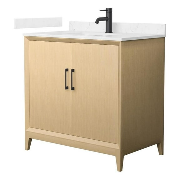 Janna 36" White Oak Single Vanity & Carrara Cultured Marble Top & Black Trim