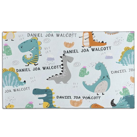 LightBlue Cartoon Dinosaurs Name Pattern Door Rugs,Washable Non Slip Door Mats Indoor,Decorative Door Mats,Entry Mat Indoor for Entrance,Bedroom,Kitchen,Bathroom,17"x30"