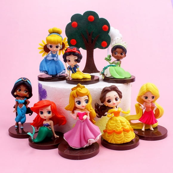 8pcs / lot Q Posket Princesses Figurine Poupées Tiana Neige Blanc Rapunzel Ariel Cinderella Belles Figurines PVC Sirène Jouets