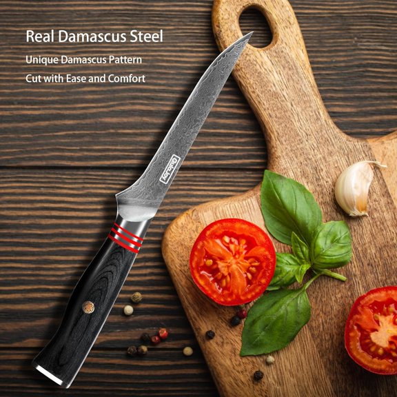 Qulajoy 6 Inch Boning Knife, Japanese Damascus Steel Knife, Professional Fillet Knives for Meat Vegetable Bone