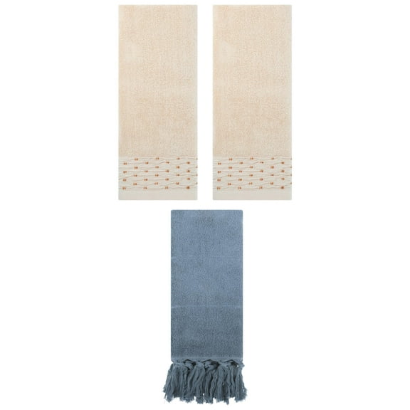 Unique Bargains 3 Pack Solid Cotton Bathroom Hand Towel 14" x 30" Blue/Light Brown