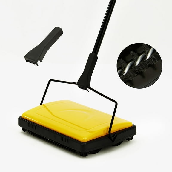 Reecoo Carpet Sweeper Manual for Floor Sweep with Large Capacity Dustbin, Non Electric, Yellow