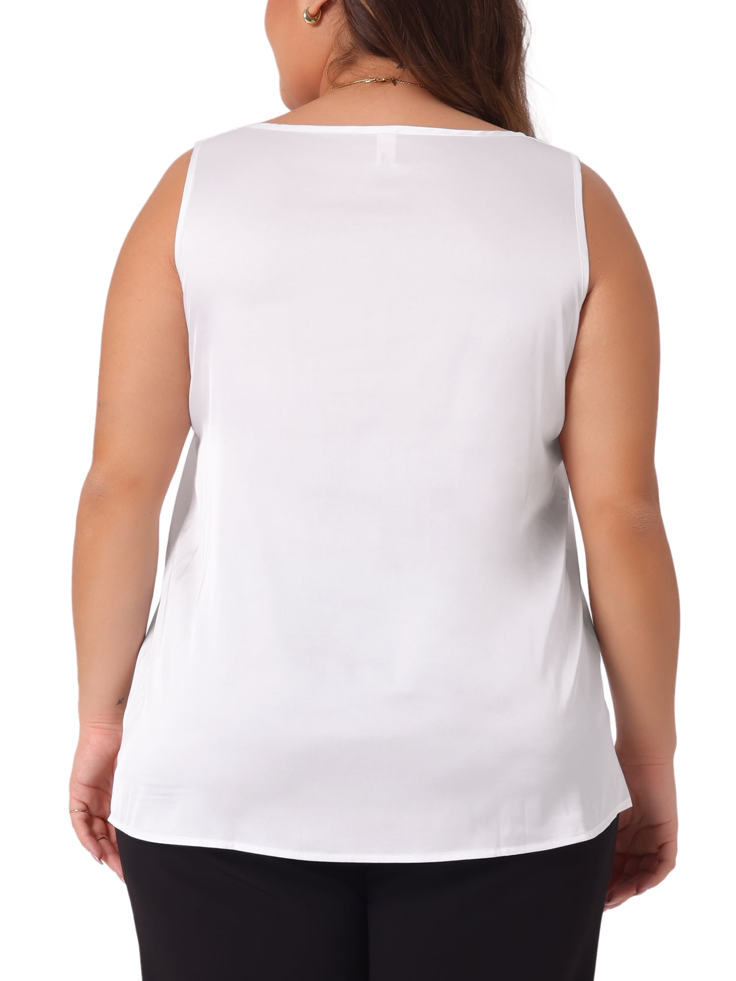 DARING DIVA Women's Plus Casual Silk Satin Tank Top V Neck Cami Blouse 2X White