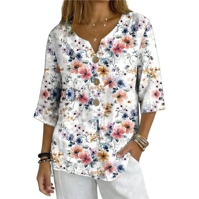 Xuyuer Solid Button Shirt Blouse - Women's Fashion Loose Female Neck T-Shirt Style Top for Smart Casual Office Wear, Weekend Brunch Outings & Effortless Minimalist Everyday Style