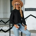 thumbnail image 3 of SWSMCLT Women's Summer Button Bishop Sleeve Elegant Soft Blouse Ruffle Shirt Loose Casual Thin Blouse Shirt Black Large, 3 of 4