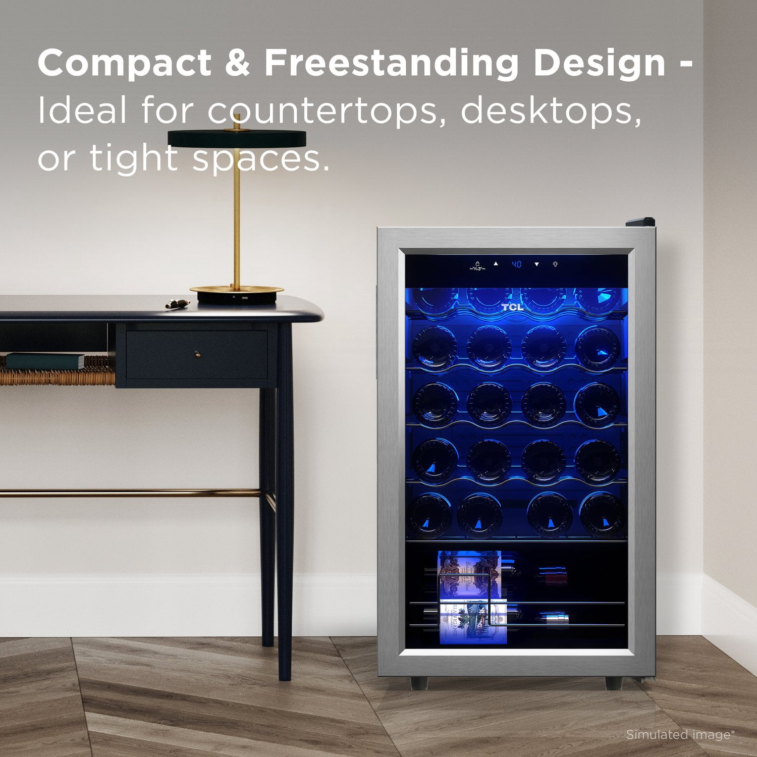 TCL Stainless Steel Single Door 24 Bottle Wine Cooler for Kitchen, Bedroom & Office, 2.4 Cu. Ft.