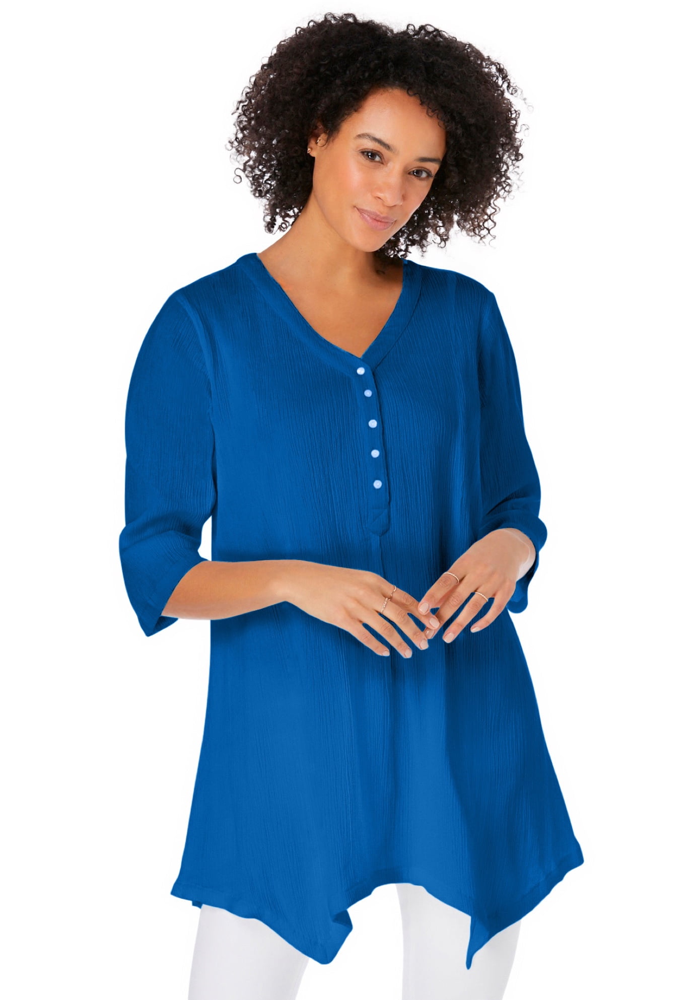Plus Size Handkerchief Hem Henley Tunic - image 4